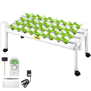 VEVOR Hydroponics Growing System, 36 Sites 4 Food-Grade PVC-U Pipes, 1 Layer Indoor Planting Kit with Water Pump, Timer, Nest Basket, Sponge for Fruits, Vegetables, Herb, White