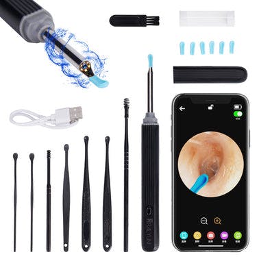 RALYUNI Ear Wax Removal Tool with Camera -Earwax Remover with 8 Pcs Ear Set - Earwax Removal Kit with Light - Ear Cleaner for iOS &Android Black